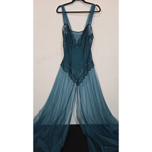 Vintage 80s Faris Sheer Romantic Lace Bodice Nightgown Size 2X (Vintage)